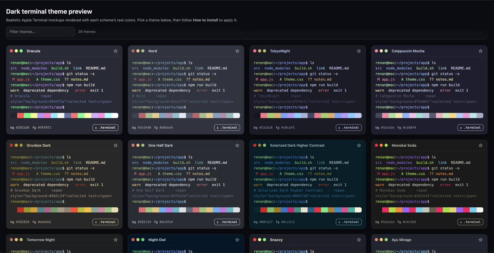Dark Terminal Theme Preview screenshot
